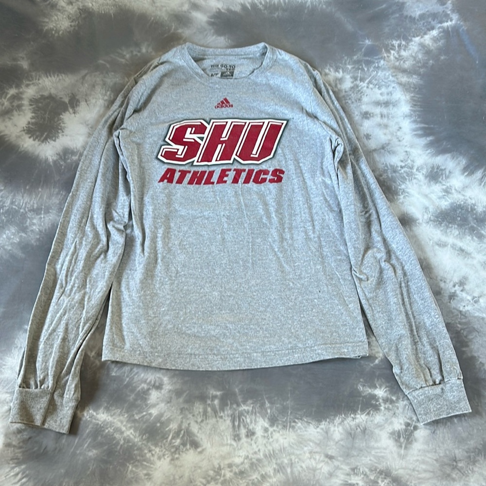 Adidas Grey and Red SHU Sacred Heart University Athletics The Go-To Tee Long